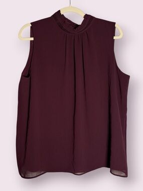 Karl Lagerfeld Dark Plum Purple High Neck Sleeveless Blouse Size Large